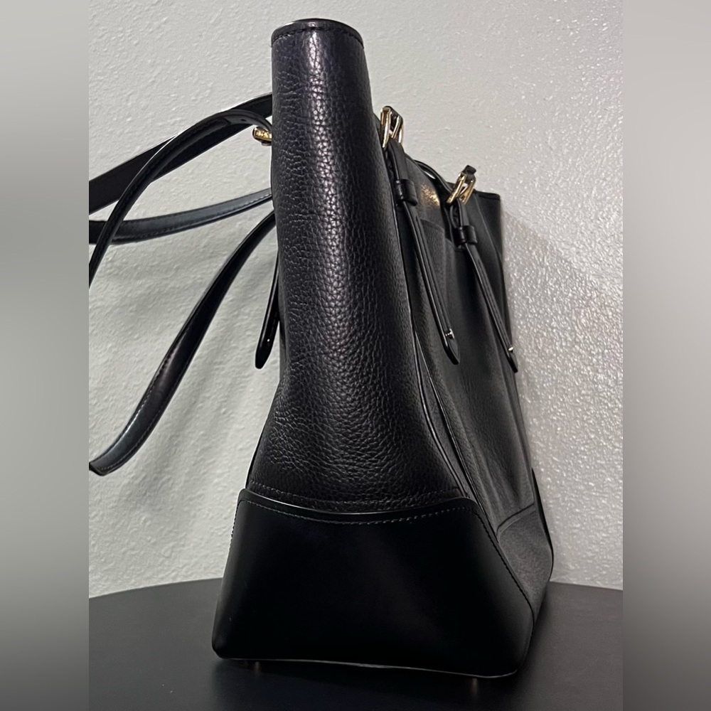 Michael Kors Quinn Black Genuine Pebbled Leather Tote Bag Purse Satchel Classic - Picture 8 of 15